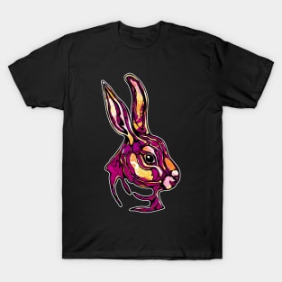 Pink rabbit with psychedelic colors, magenta bunny face T-Shirt